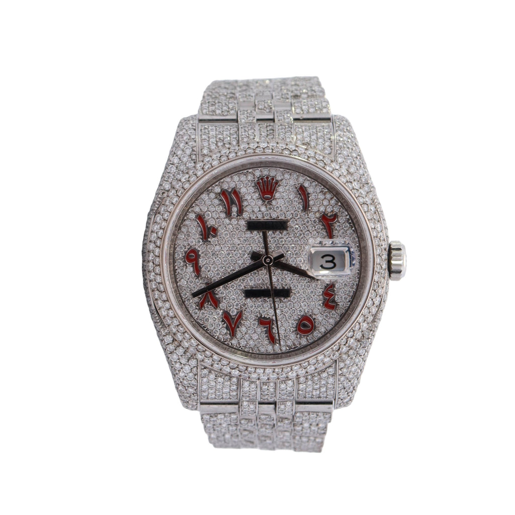Rolex Datejust36mm Iced Out Stainless Steel Custom Pave Arabic Dial Watch Reference #: 116234 - Happy Jewelers Fine Jewelry Lifetime Warranty