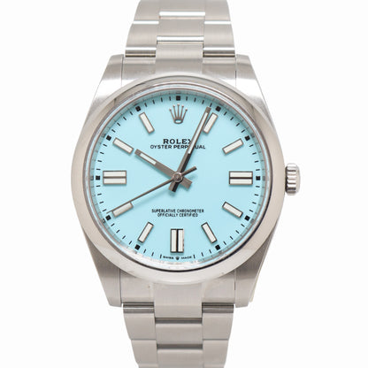 Rolex Oyster Perpetual 41mm Stainless Steel Turquoise Stick Dial Watch Reference#: 124300 - Happy Jewelers Fine Jewelry Lifetime Warranty