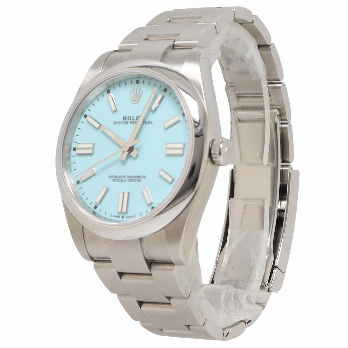 Rolex Oyster Perpetual Stainless Steel 41mm Aftermarket Turquoise Stick Dial Watch Reference #: 124300 - Happy Jewelers Fine Jewelry Lifetime Warranty