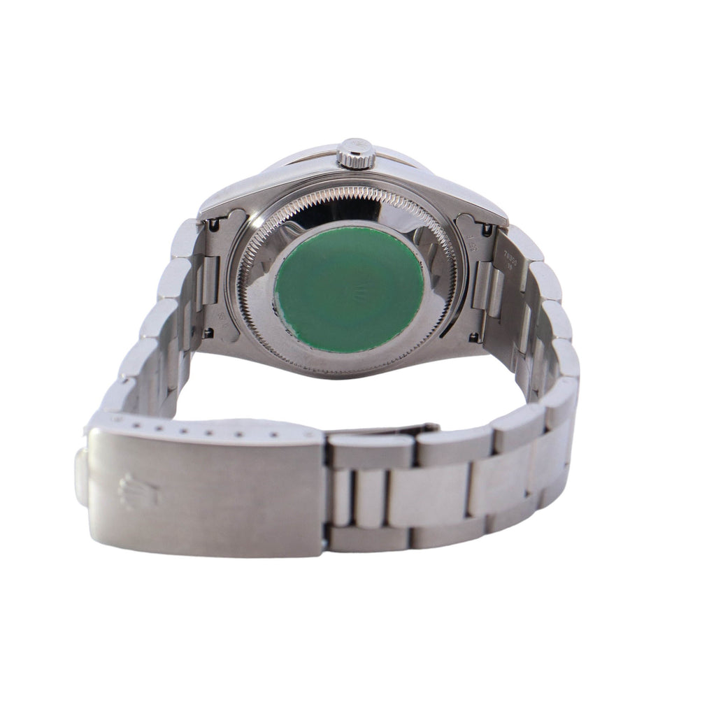 Rolex Oyster Perpetual Stainless Steel 34mm Custom Silver Roman Diamond Dial Watch Reference #: 15210 - Happy Jewelers Fine Jewelry Lifetime Warranty