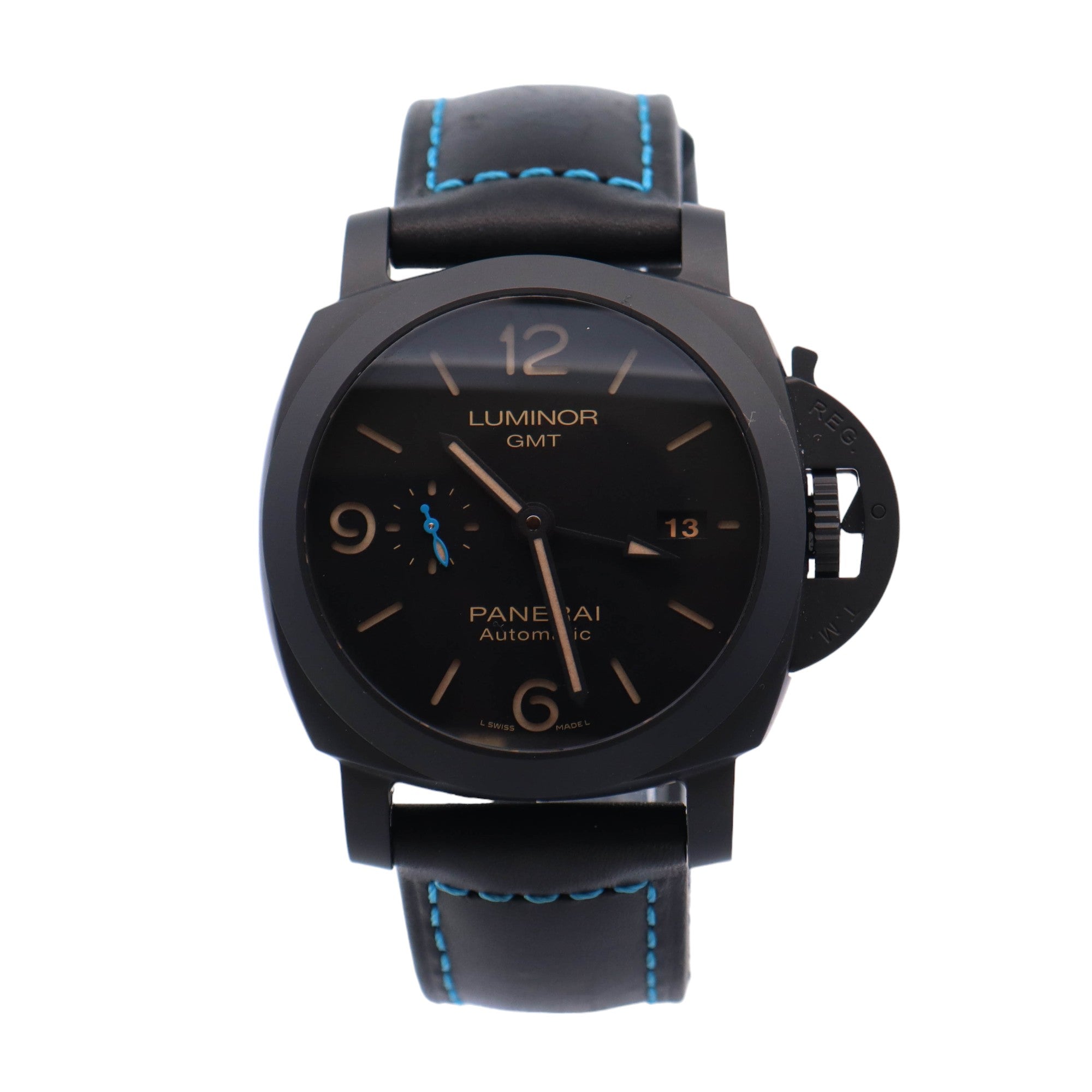 Panerai Luminor GMT 44mm Ceramic Black Stick Dial Watch Reference #: PAM01441 - Happy Jewelers Fine Jewelry Lifetime Warranty