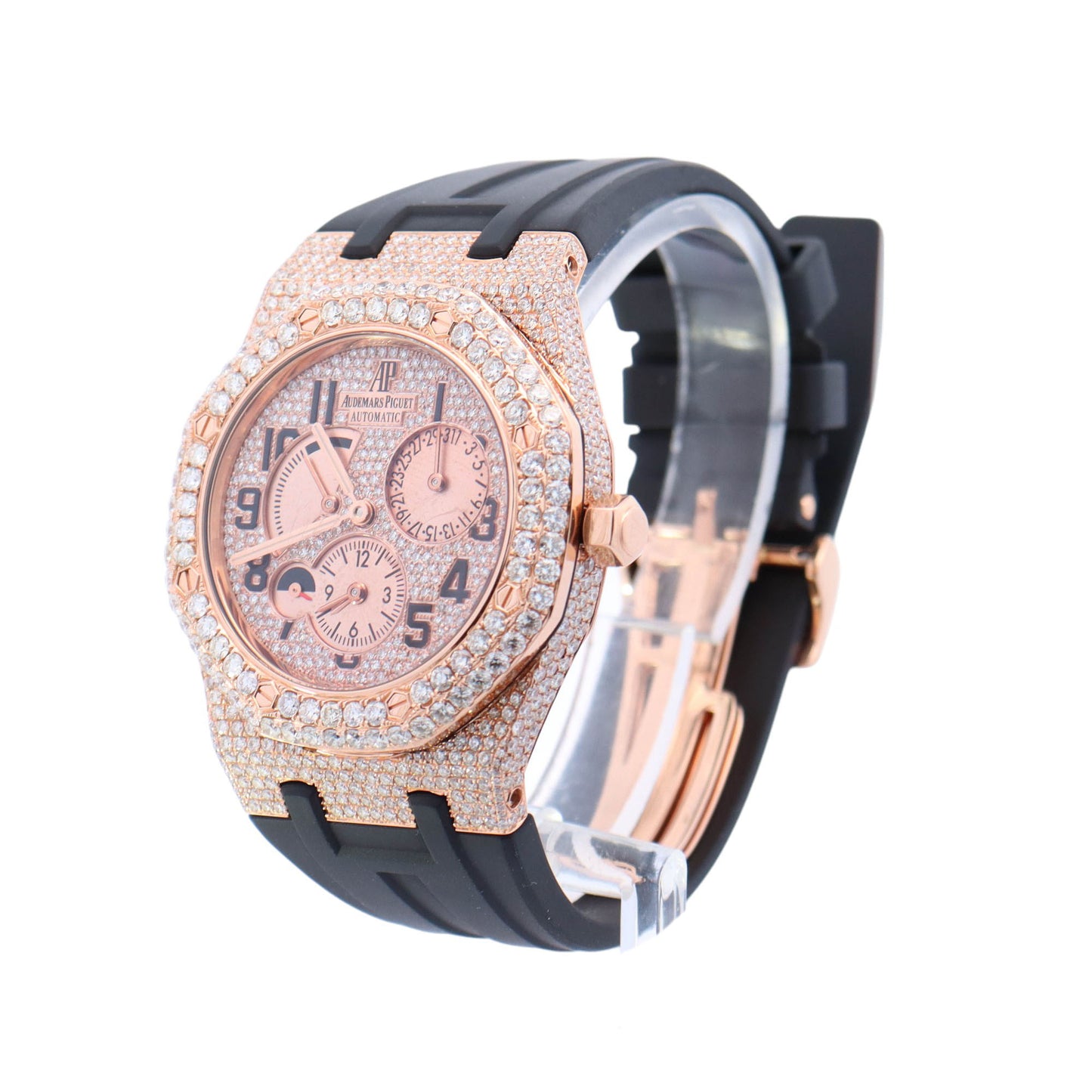 Audemars Piguet Dual Time " Iced Out" Rose Gold 39mm Custom Pave Diamond Dial Watch  Reference #:  26120OR.OO.D088CR.01 - Happy Jewelers Fine Jewelry Lifetime Warranty