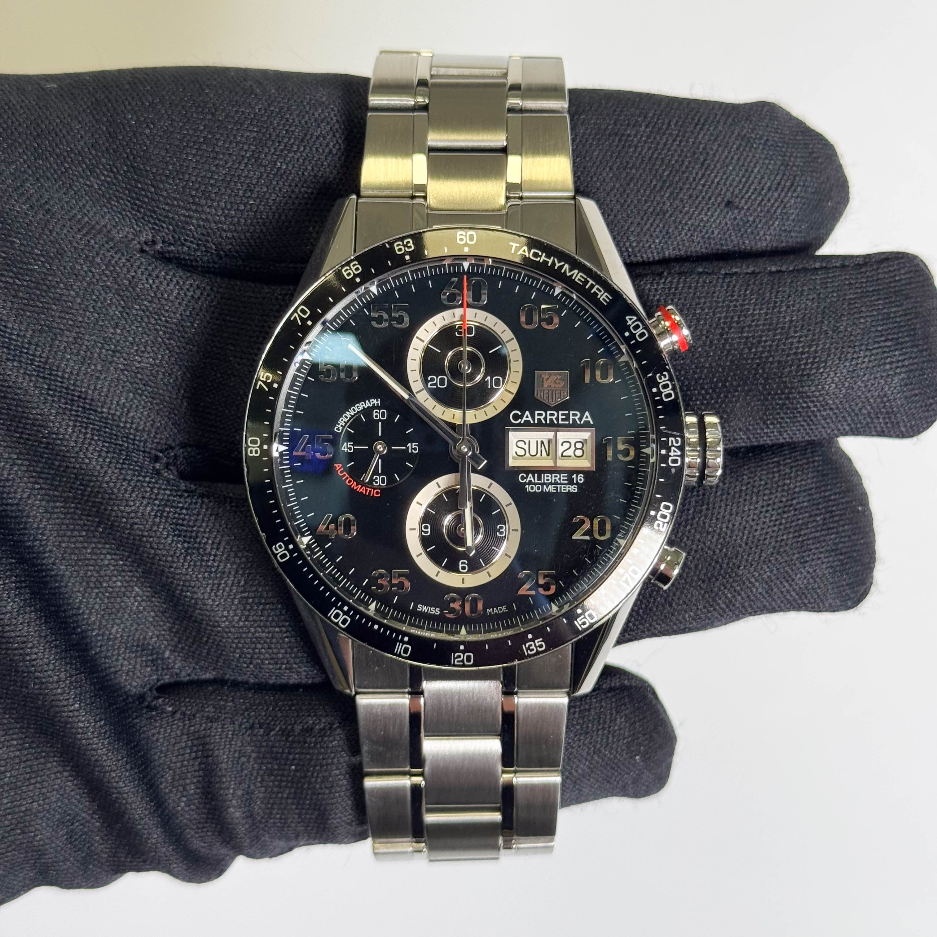 Tag Heuer Mens Carrera Day Date Stainless Steel 43mm Chronograph Dial Watch Ref# CV2A10 - Happy Jewelers Fine Jewelry Lifetime Warranty