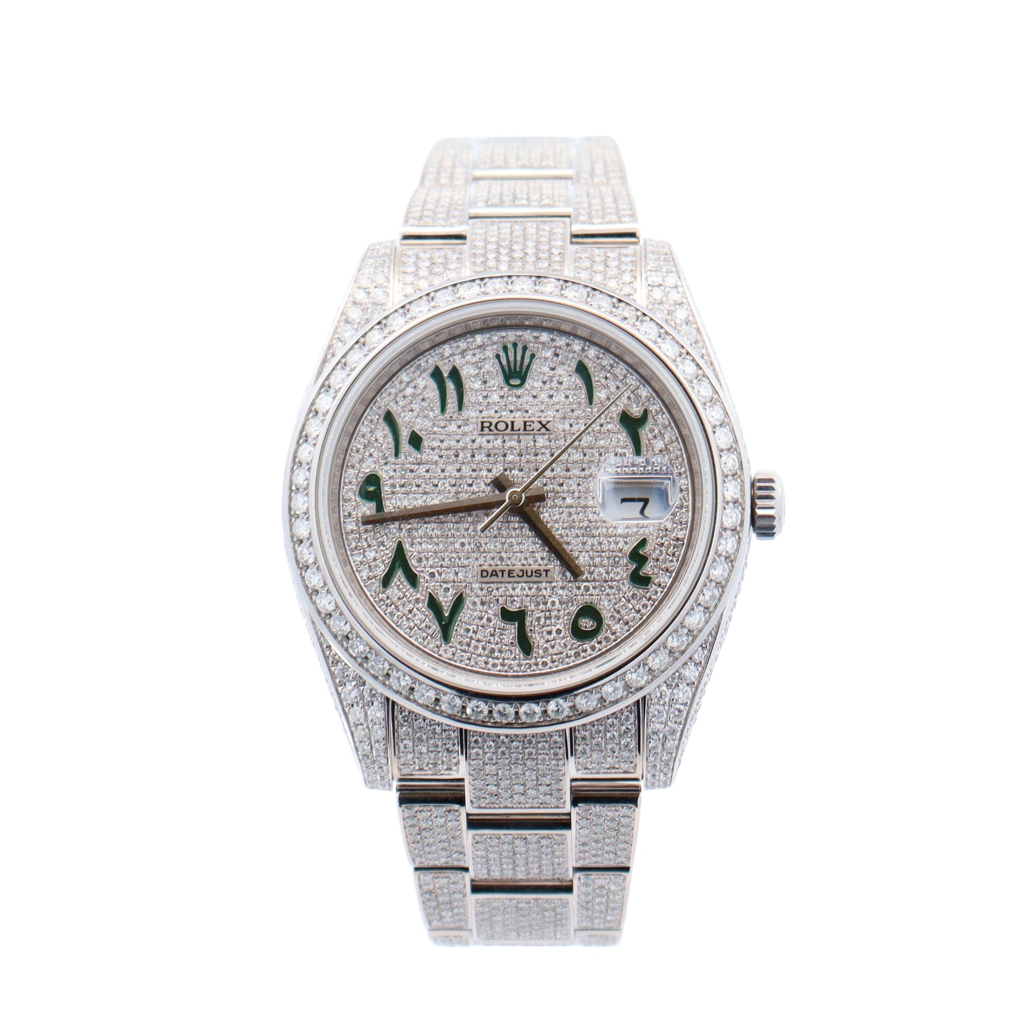 Rolex Datejust Stainless Steel 41mm Custom Diamond Pave Dial w/ Arabic Hour Marker Watch Reference #: 126300 - Happy Jewelers Fine Jewelry Lifetime Warranty