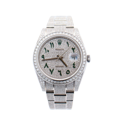 Rolex Datejust Stainless Steel 41mm Custom Diamond Pave Dial w/ Arabic Hour Marker Watch Reference #: 126300 - Happy Jewelers Fine Jewelry Lifetime Warranty