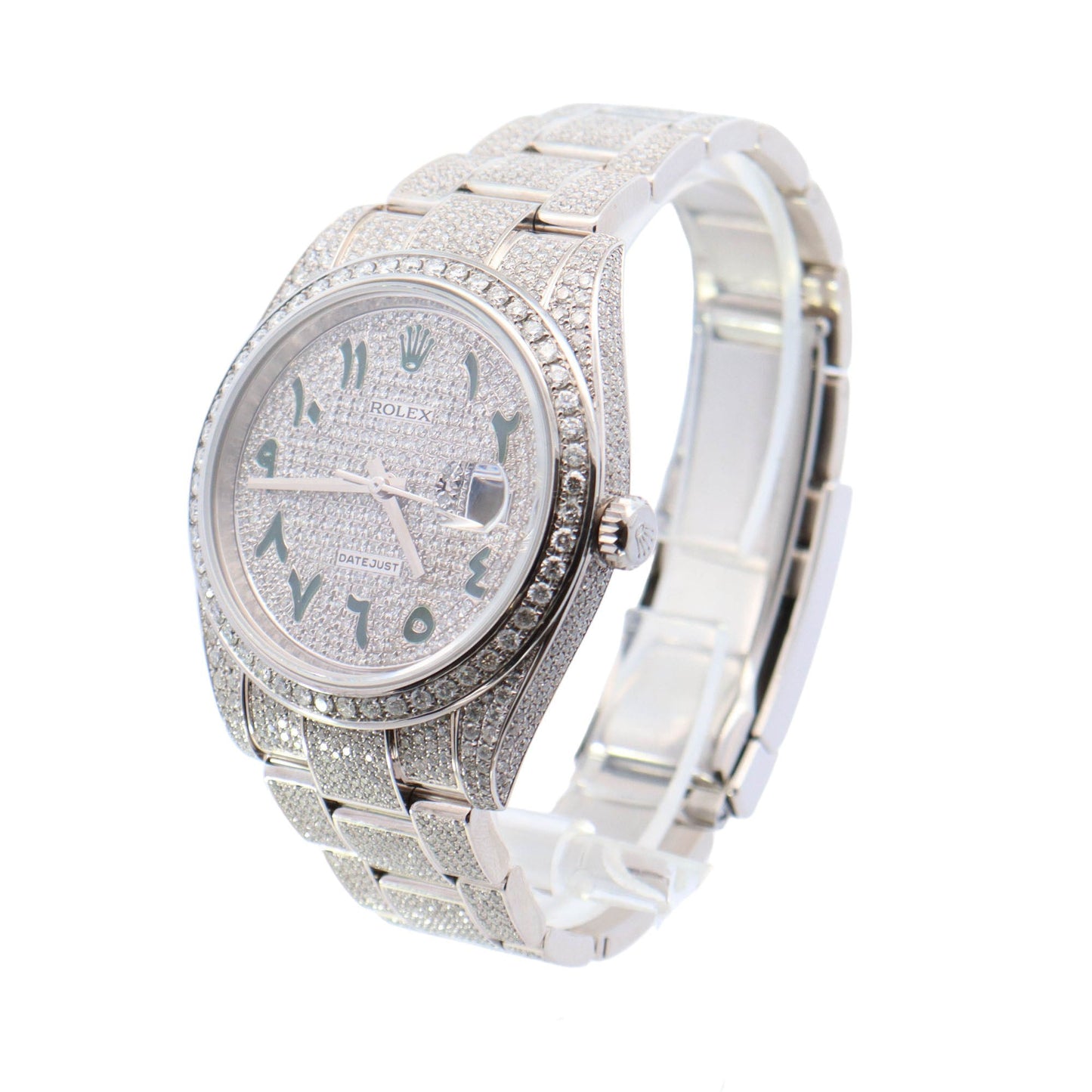 Rolex Datejust Stainless Steel 41mm Custom Diamond Pave Dial w/ Arabic Hour Marker Watch Reference #: 126300 - Happy Jewelers Fine Jewelry Lifetime Warranty