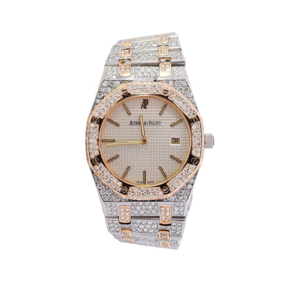Audemars Piguet Royal Oak Two Tone 33mm Custom Iced Out White Stick Dial Watch Ref#  563036SA - Happy Jewelers Fine Jewelry Lifetime Warranty