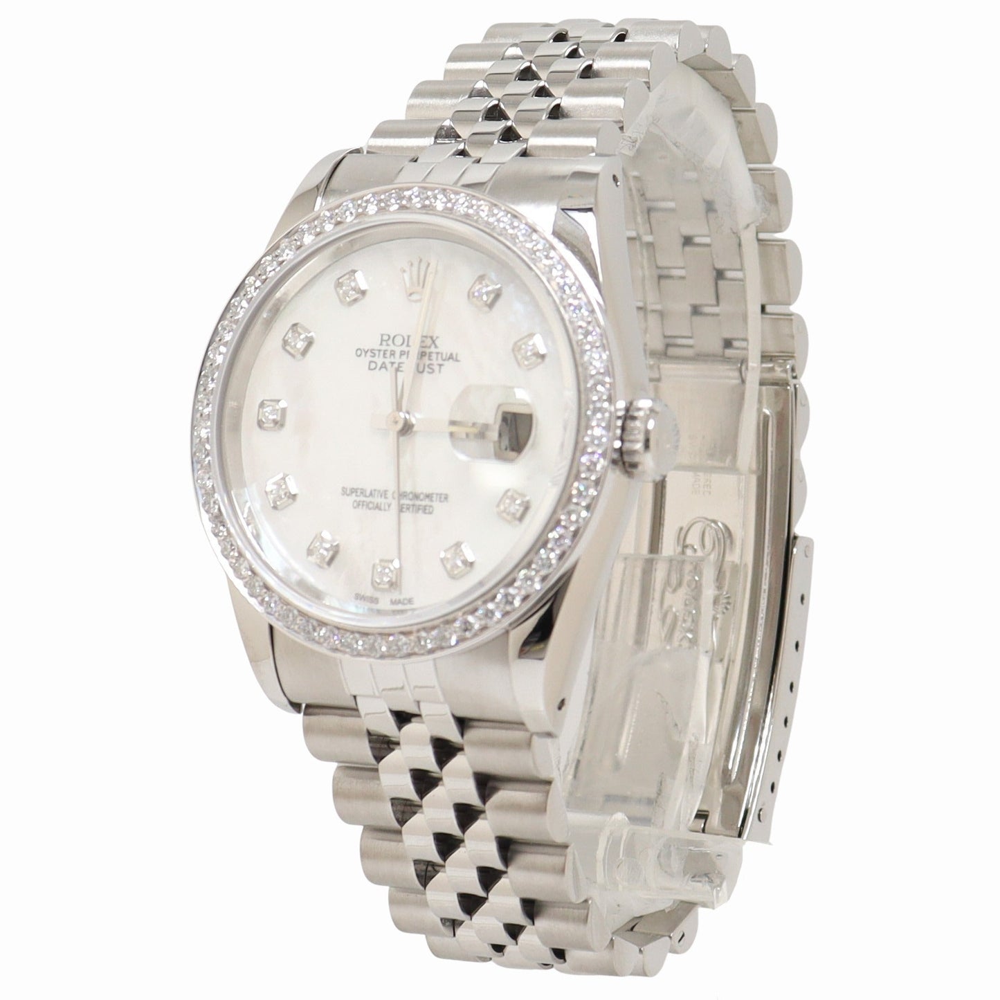 Rolex Datejust 36mm Stainless Steel Custom White MOP Diamond Dial Watch Reference# 16234 - Happy Jewelers Fine Jewelry Lifetime Warranty