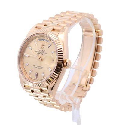 Rolex Day-Date Yellow Gold 40mm Aftermarket Champagne Diamond Baguette Dial Watch Reference #: 228238 - Happy Jewelers Fine Jewelry Lifetime Warranty