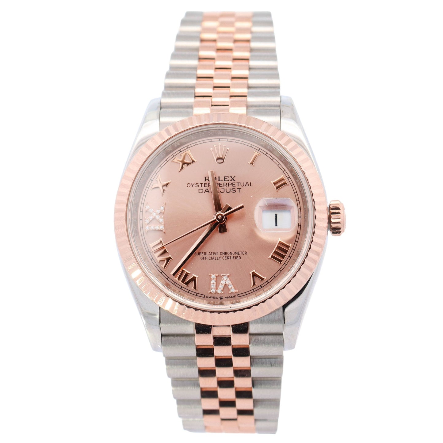 Rolex Datejust Two-Tone Stainles Steel & Rose Gold 36mm Pink Roman Dial Watch Reference# 126231 - Happy Jewelers Fine Jewelry Lifetime Warranty