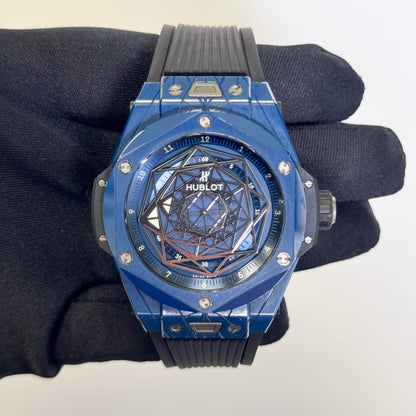 Hublot Big Bang Sang Bleu 45mm Blue Dial Watch Ref# 15.EX.7179.VR.MXM19 - Happy Jewelers Fine Jewelry Lifetime Warranty