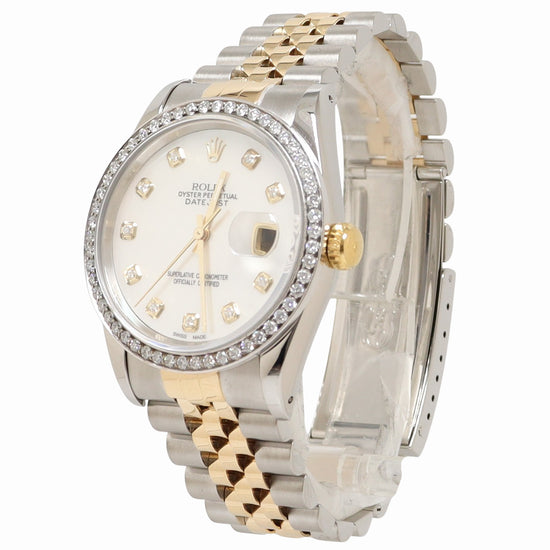 Load image into Gallery viewer, Rolex Datejust Two Tone Yellow Gold &amp;amp; Steel 36mm Custom White MOP Diamond Dial Watch Reference #16233 - Happy Jewelers Fine Jewelry Lifetime Warranty
