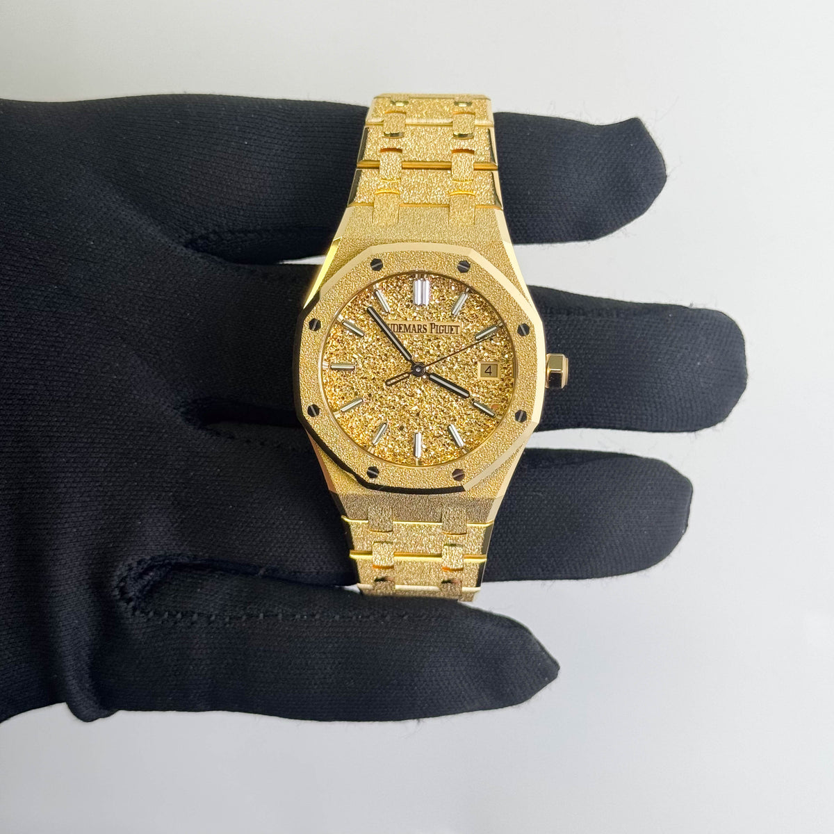 Audemars Piguet Royal Oak Frosted Yellow Gold 34mm Crystal Sand Plated Dial Watch Ref# 77450BA.GG.1361BA.01