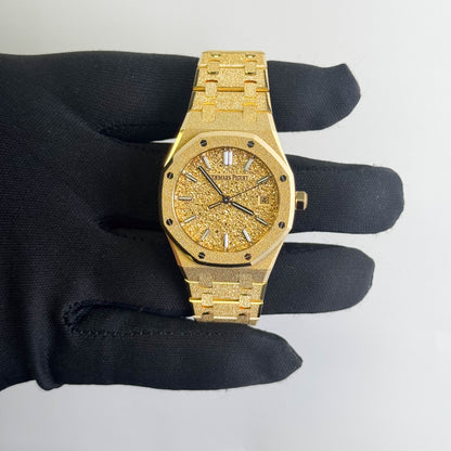 Audemars Piguet Royal Oak Frosted Yellow Gold 34mm Crystal Sand Plated Dial Watch Ref# 77450BA.GG.1361BA.01