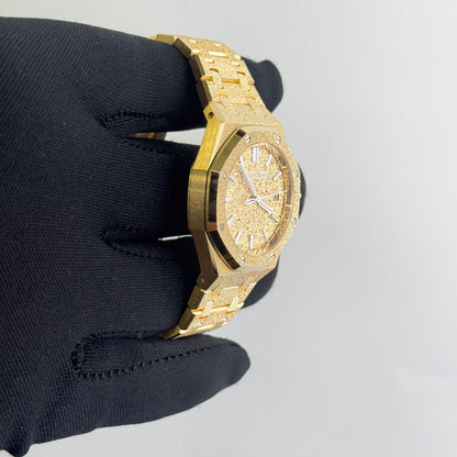 Audemars Piguet Royal Oak Frosted Yellow Gold 34mm Crystal Sand Plated Dial Watch Ref# 77450BA.GG.1361BA.01