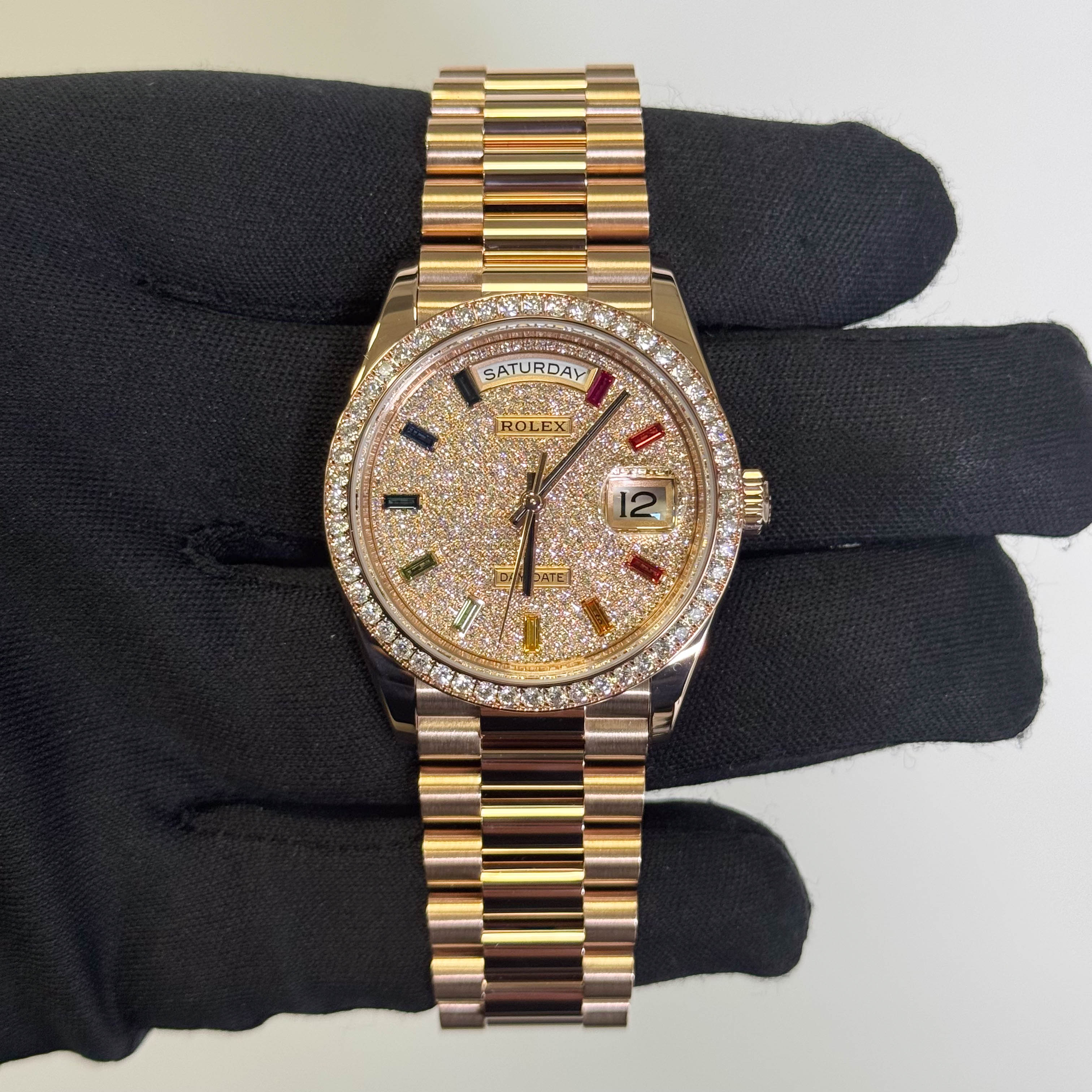Rolex Day-Date 36mm Iced Out Dial Watch Ref# 128348RBR – Happy
