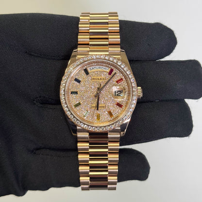 Rolex Day-Date 36mm Iced Out Dial Watch Ref# 128348RBR