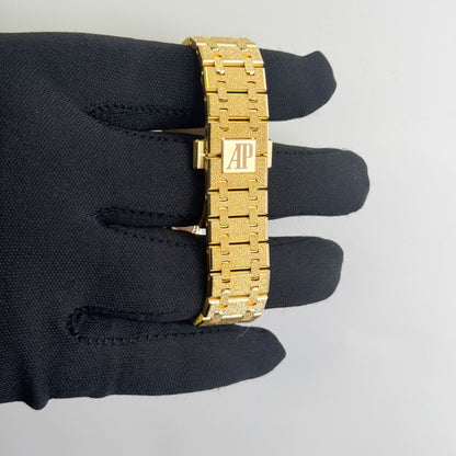 Audemars Piguet Royal Oak Frosted Yellow Gold 34mm Crystal Sand Plated Dial Watch Ref# 77450BA.GG.1361BA.01