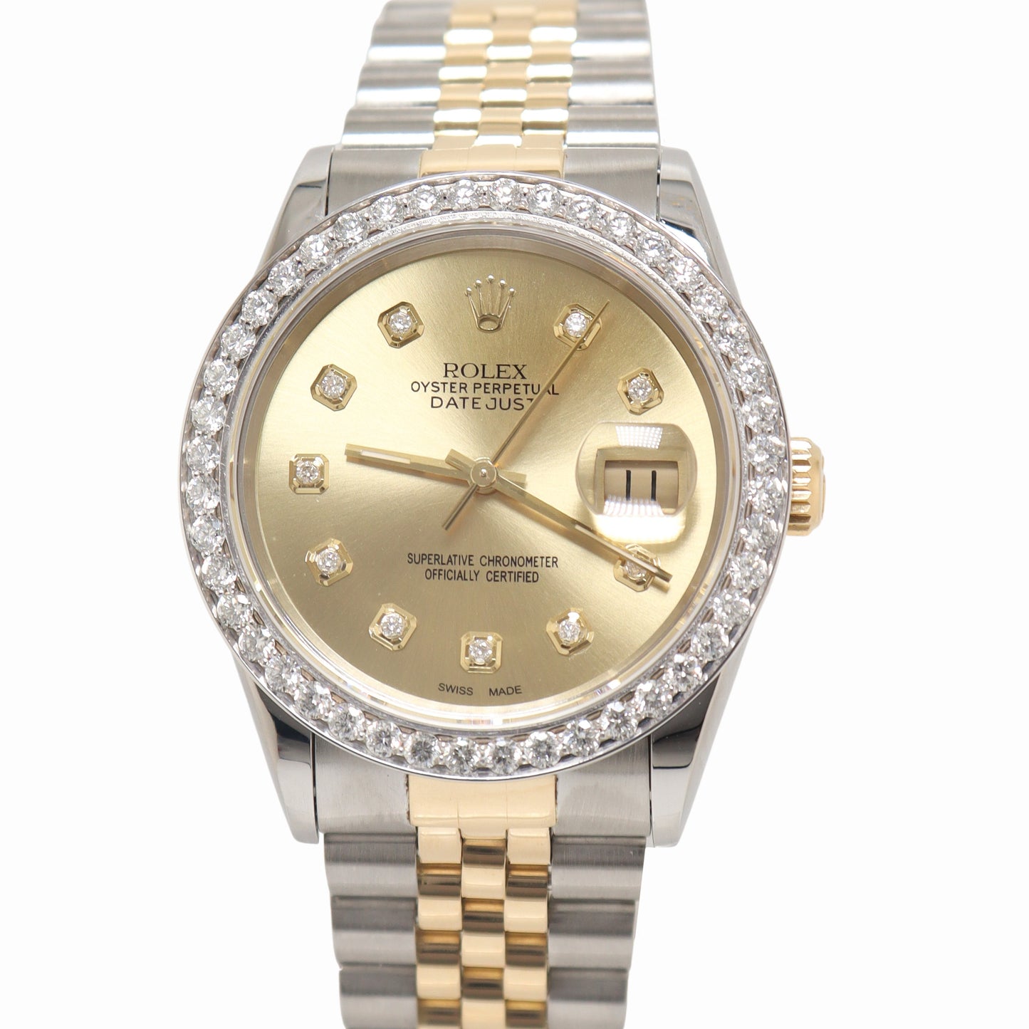 Load image into Gallery viewer, Rolex Datejust Two Tone Yellow Gold &amp;amp; Steel 36mm Custom Champagne Diamond Dial Watch Reference#: 16233 - Happy Jewelers Fine Jewelry Lifetime Warranty
