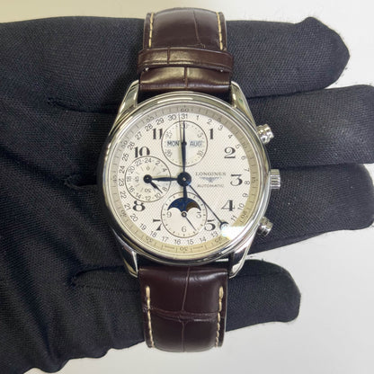 Longines Master Collection Moon Phase 40mm Silver Barleycorn Dial Watch Ref# L2.673.4.78.3 - Happy Jewelers Fine Jewelry Lifetime Warranty