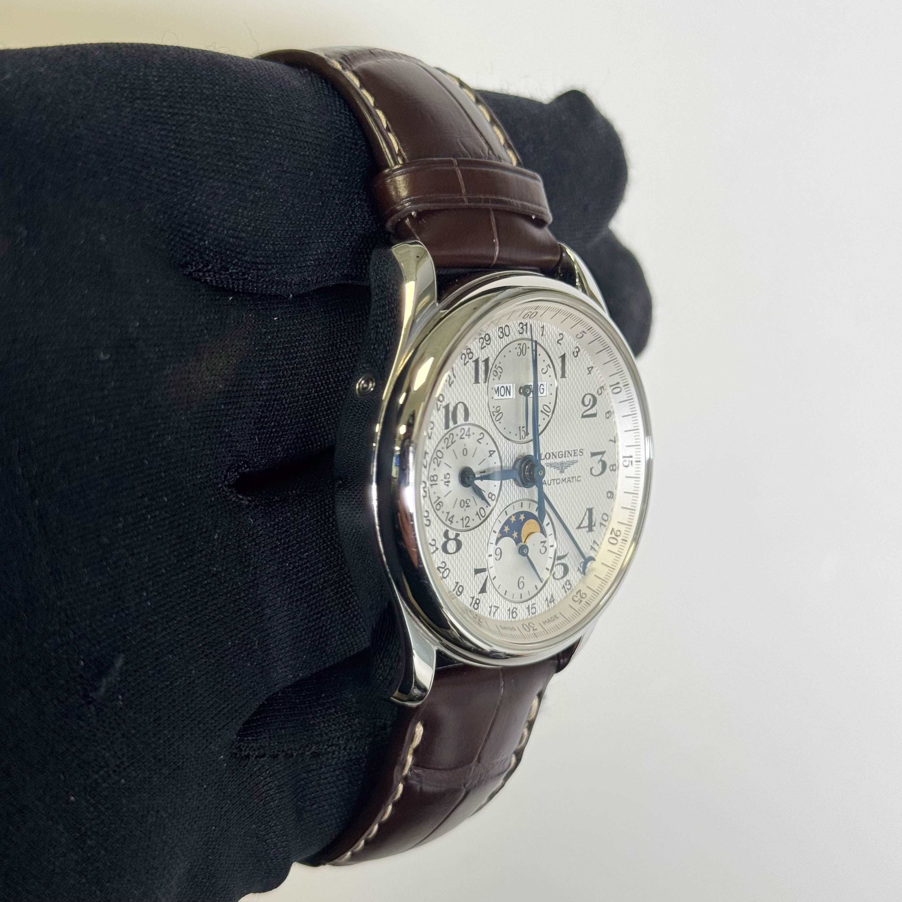 Longines Master Collection Moon Phase 40mm Silver Barleycorn Dial Watch Ref# L2.673.4.78.3 - Happy Jewelers Fine Jewelry Lifetime Warranty