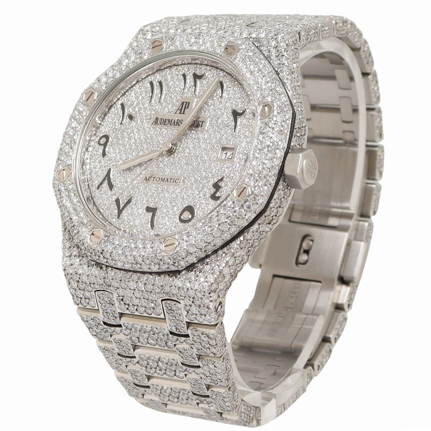 Audemars Piguet Royal Oak 41mm ICED OUT Stainless Steel Pave Diamond Dial Watch - Happy Jewelers Fine Jewelry Lifetime Warranty