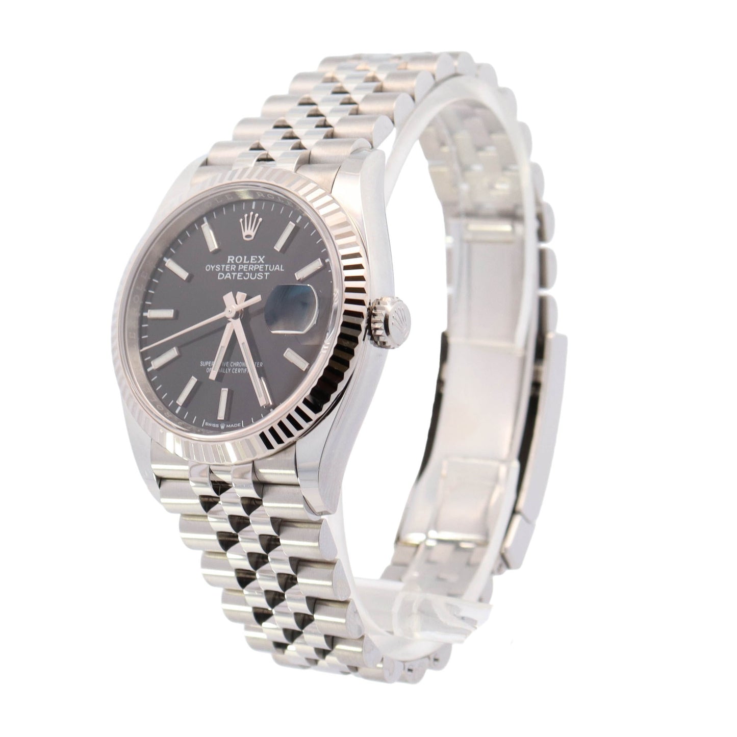 Rolex Datejust Stainless Steel 36mm Black Stick Dial Watch Reference #: 126234 - Happy Jewelers Fine Jewelry Lifetime Warranty