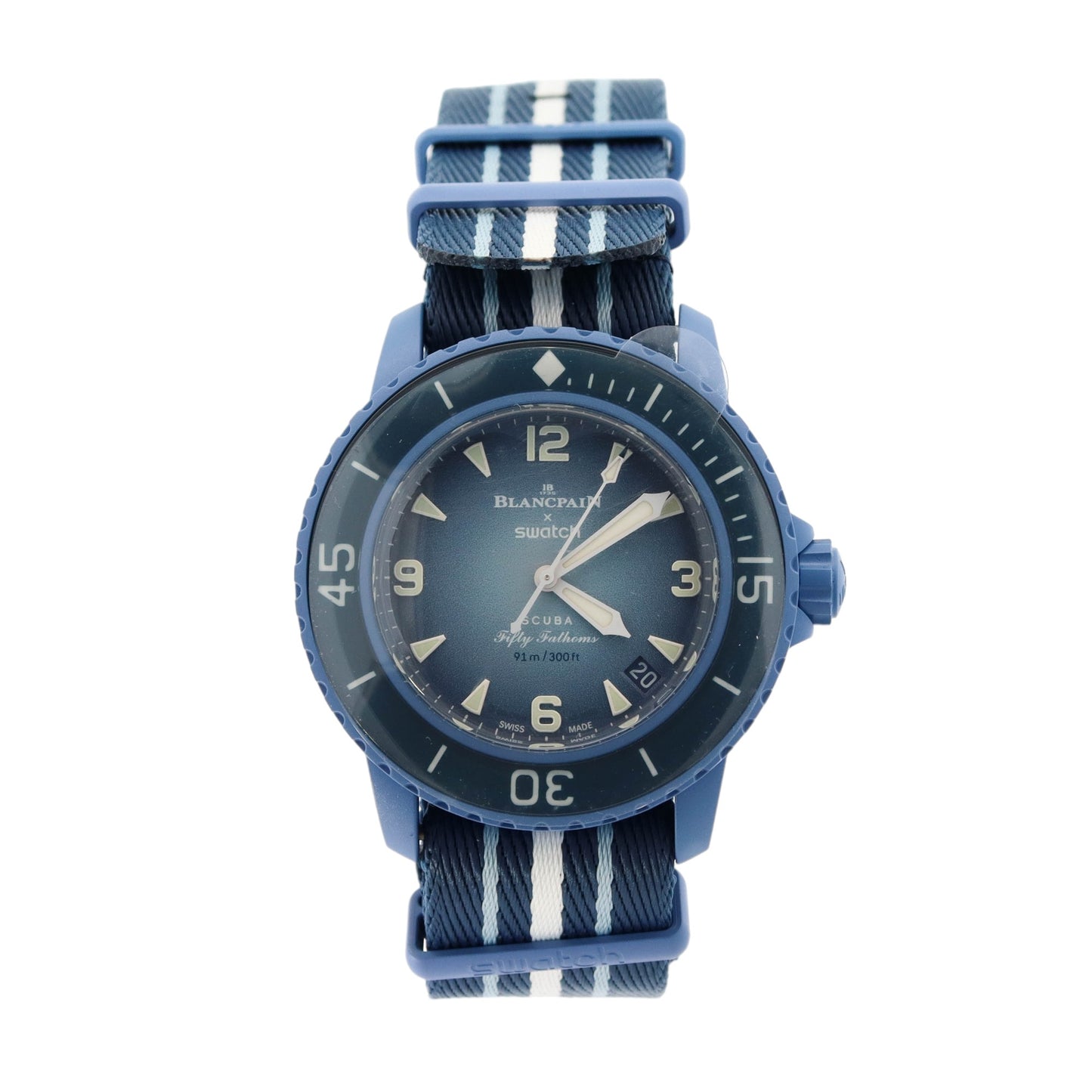 Swatch x Blancpain Blue Bioceramic 42mm Blue Arabic & Stick Dial Watch Reference #: SO35A100 - Happy Jewelers Fine Jewelry Lifetime Warranty