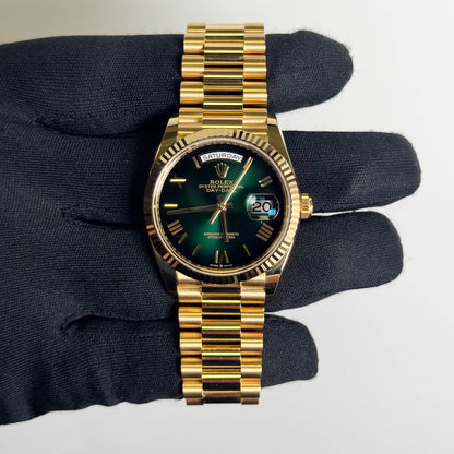 Rolex Day-Date 36mm Ombre Green Dial Watch Ref# 128238 - Happy Jewelers Fine Jewelry Lifetime Warranty