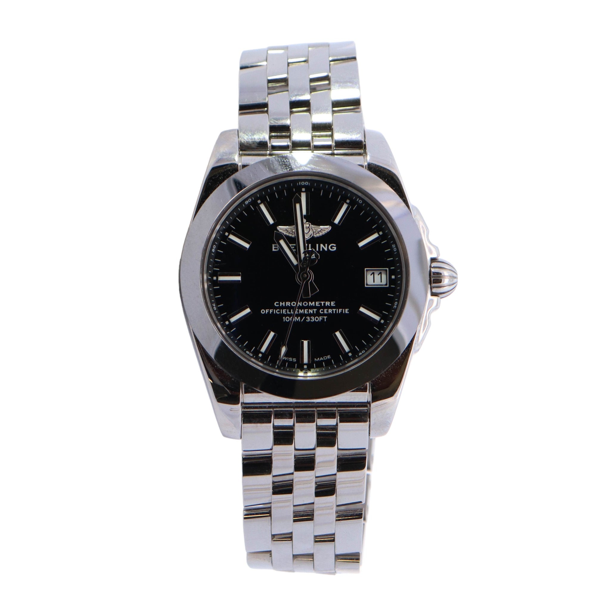 Breitling Galactic Stainless Steel 36mm Black Stick Dial Watch Reference#: W7433012/BE08 - Happy Jewelers Fine Jewelry Lifetime Warranty