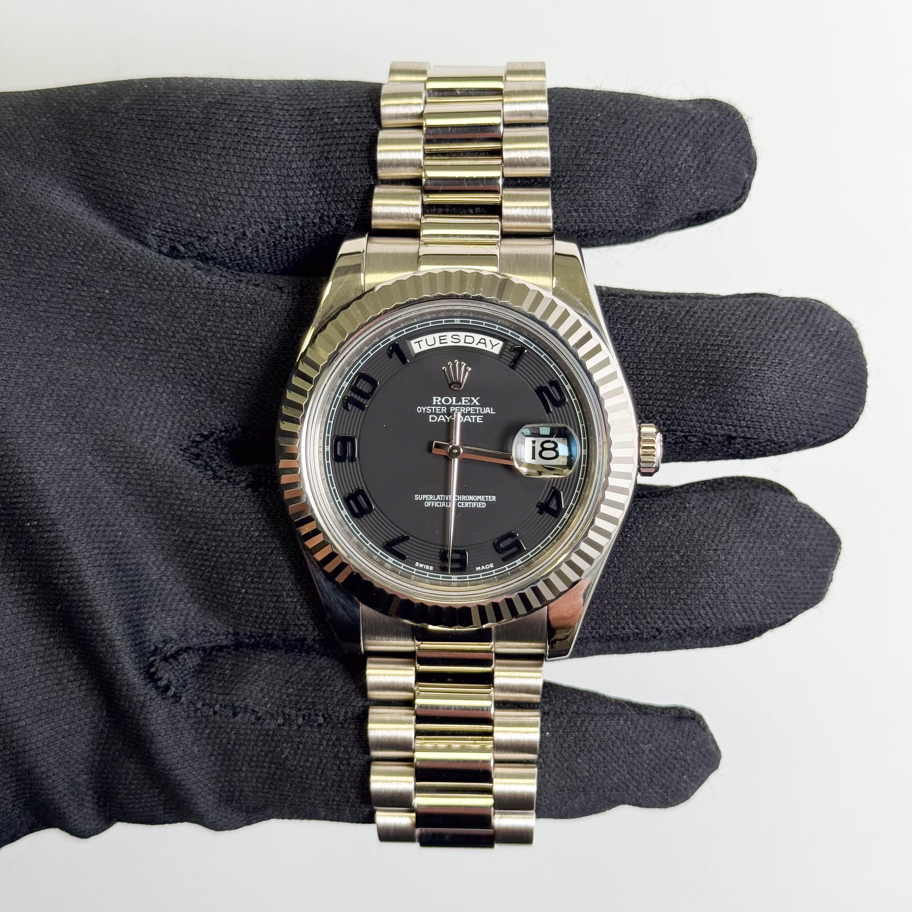 Rolex Day-Date II 41mm Black Dial Watch Ref# 218239 – Happy Jewelers