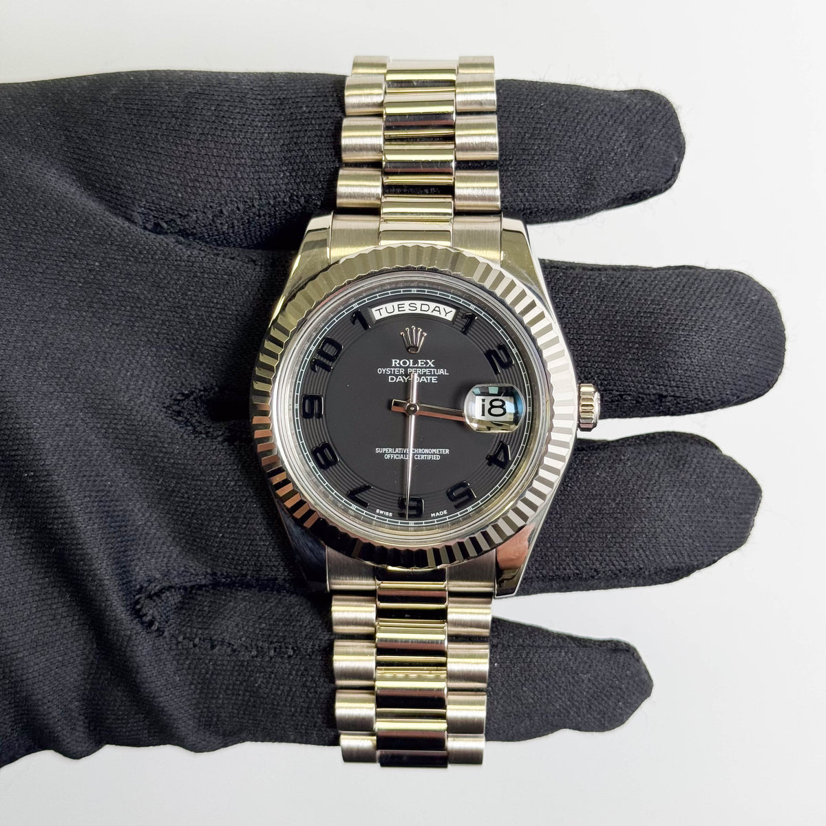 Rolex Day-Date II 41mm Black Dial Watch Ref# 218239