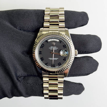 Rolex Day-Date II 41mm Black Dial Watch Ref# 218239