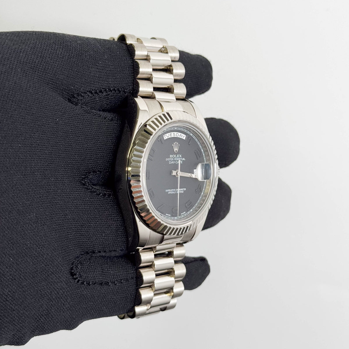 Rolex Day-Date II 41mm Black Dial Watch Ref# 218239