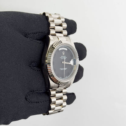 Rolex Day-Date II 41mm Black Dial Watch Ref# 218239