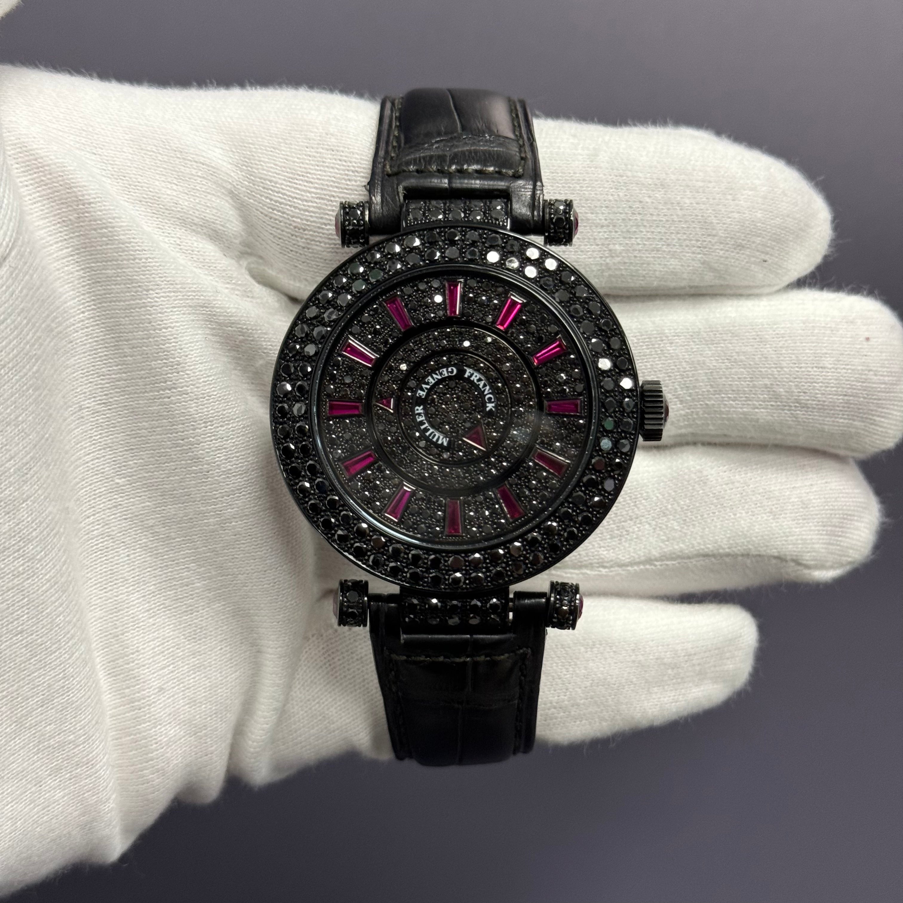 Franck Muller Double Mystery 42mm Coated White Gold Factory Pave Set Dial Ref# DM42NRD2RCD - Happy Jewelers Fine Jewelry Lifetime Warranty