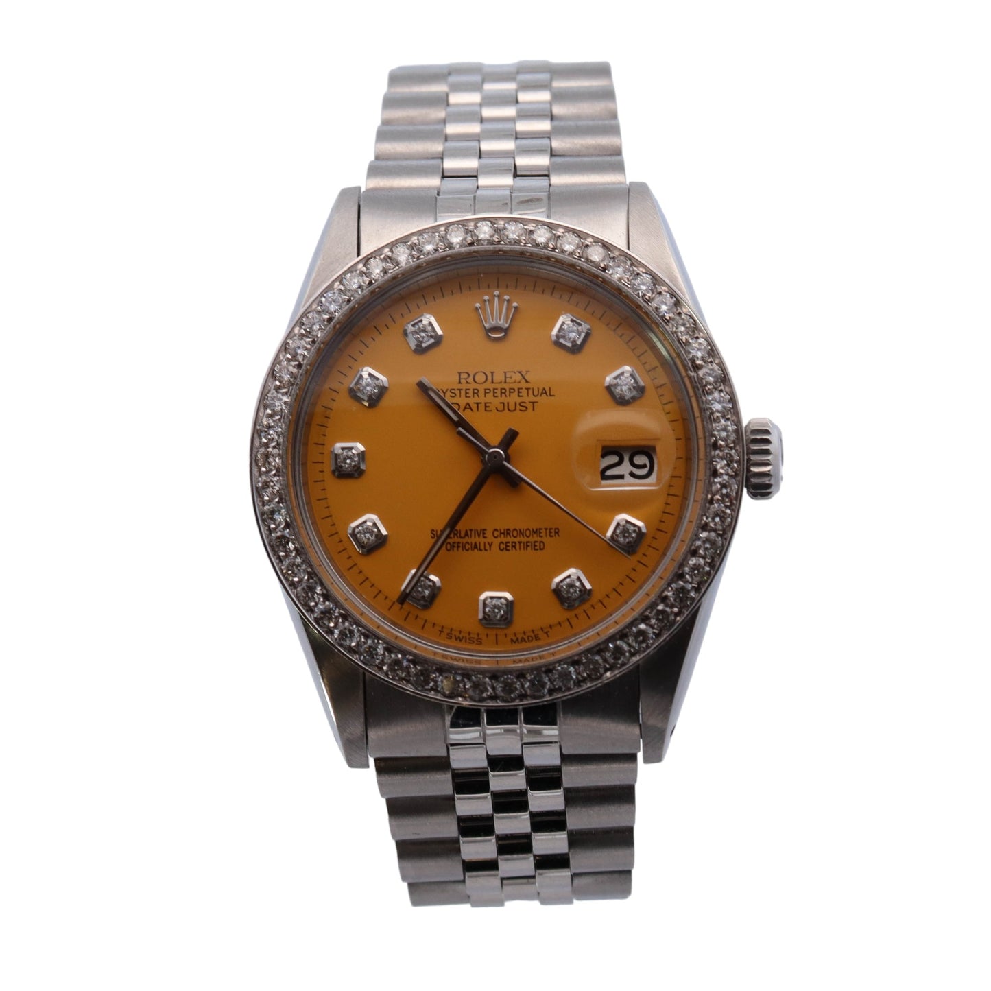 Rolex Datejust Stainless Steel 36mm Custom Yellow Diamond Dial Watch Reference #: 1603 - Happy Jewelers Fine Jewelry Lifetime Warranty