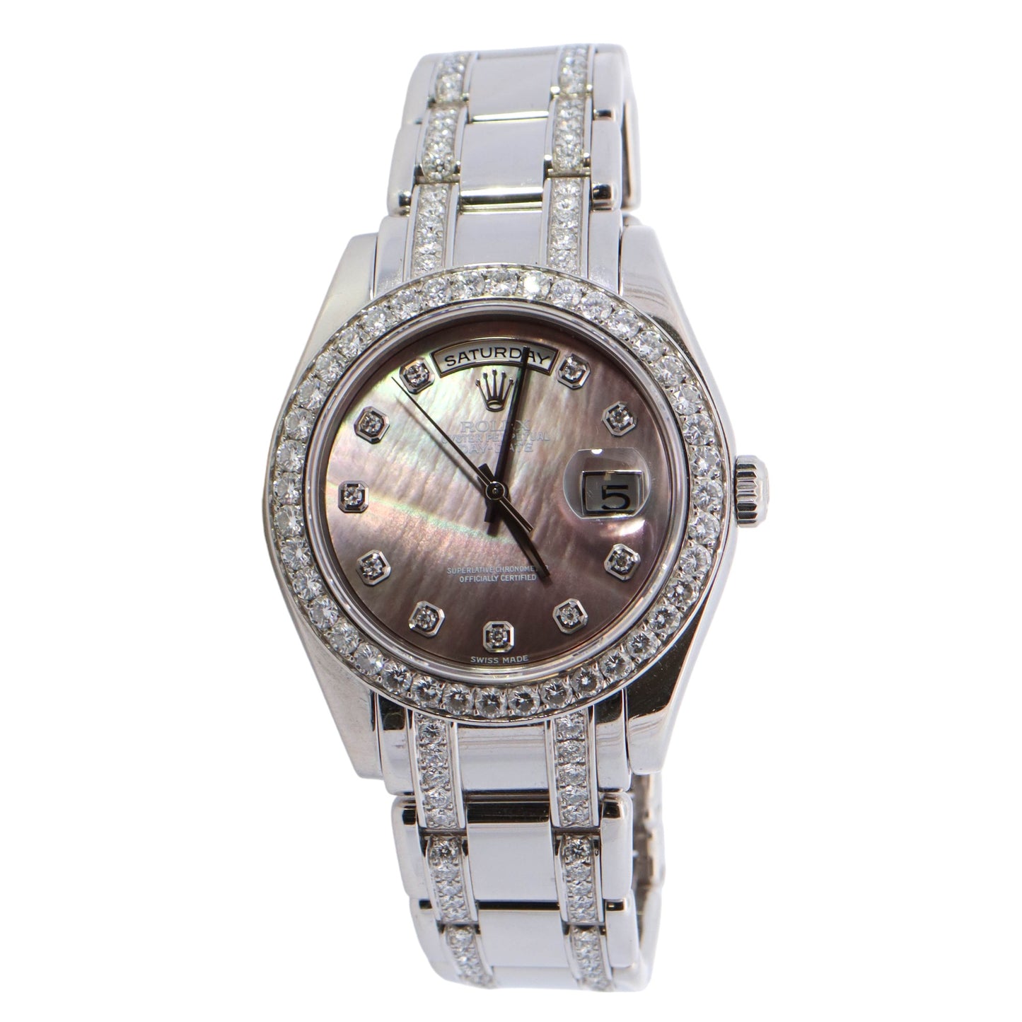 Rolex Day-Date Masterpiece Platinum 39mm Dark MOP Diamond Dot Dial Watch Reference #: 18946 - Happy Jewelers Fine Jewelry Lifetime Warranty