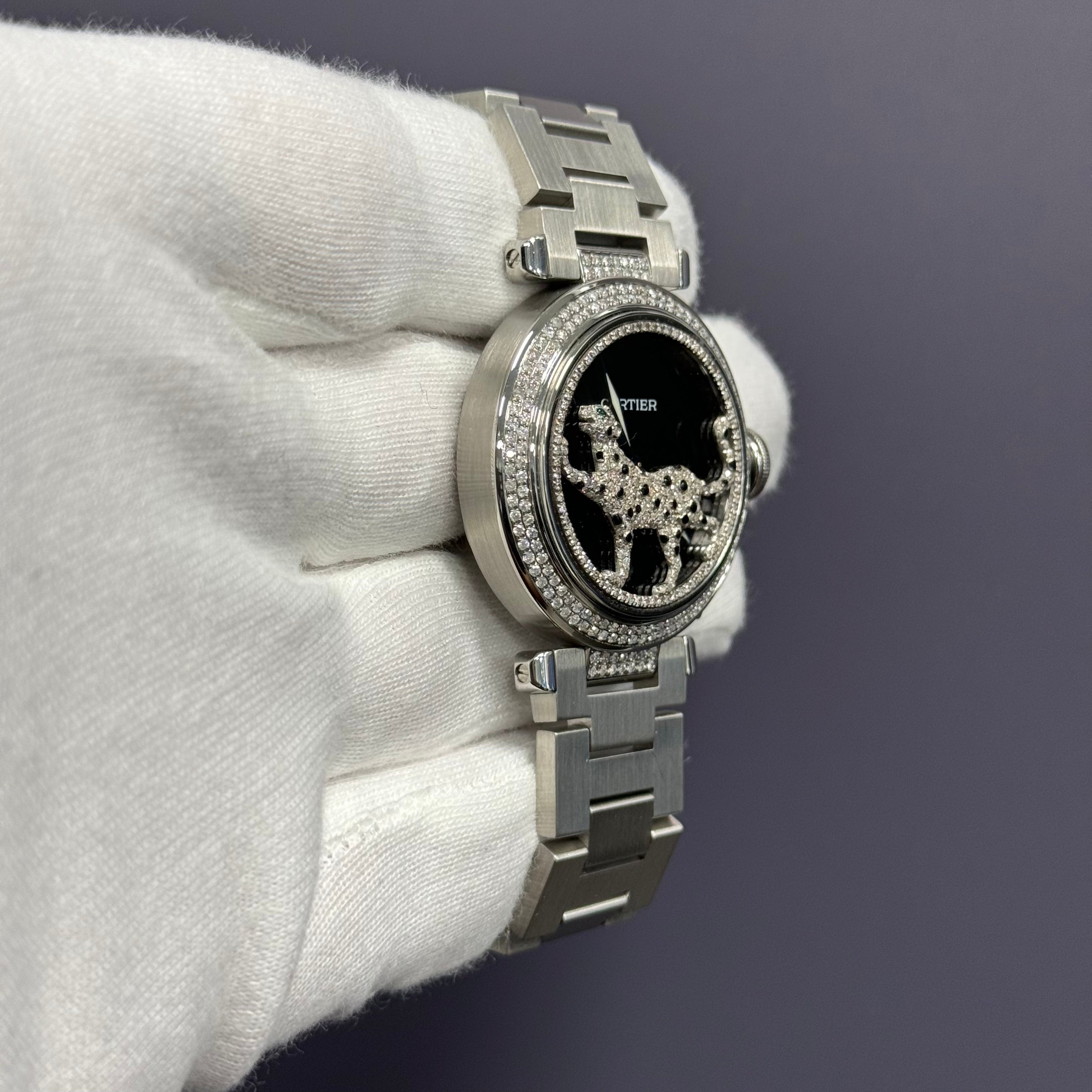 Cartier Pasha 35mm Stainless Steel Custom Panther Dial Ref# 2475 - Happy Jewelers Fine Jewelry Lifetime Warranty