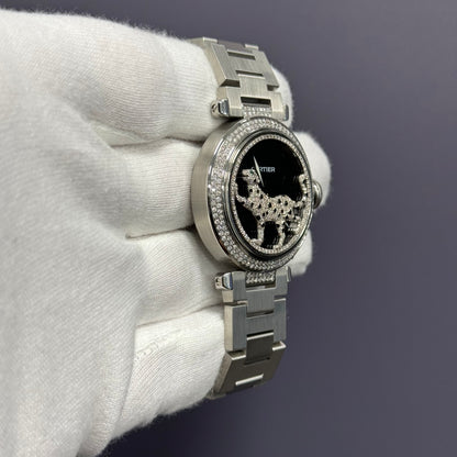 Cartier Pasha 35mm Stainless Steel Custom Panther Dial Ref# 2475 - Happy Jewelers Fine Jewelry Lifetime Warranty