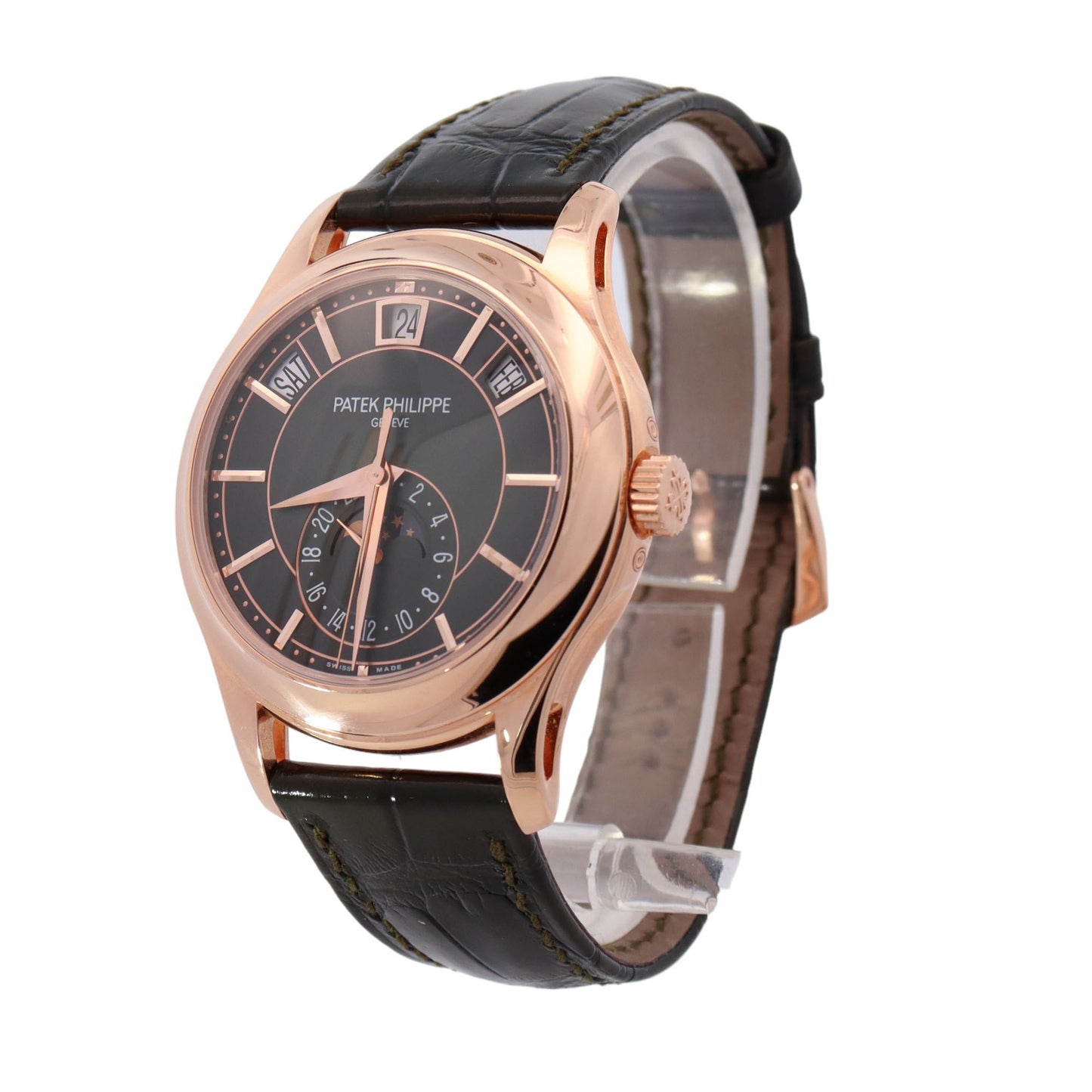 Patek Philippe Complications Rose Gold 40mm Olive Stick Dial Watch Reference #: 5205R-011 - Happy Jewelers Fine Jewelry Lifetime Warranty