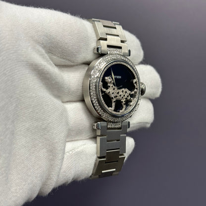 Cartier Pasha 35mm Stainless Steel Custom Panther Dial Ref# 2324 - Happy Jewelers Fine Jewelry Lifetime Warranty