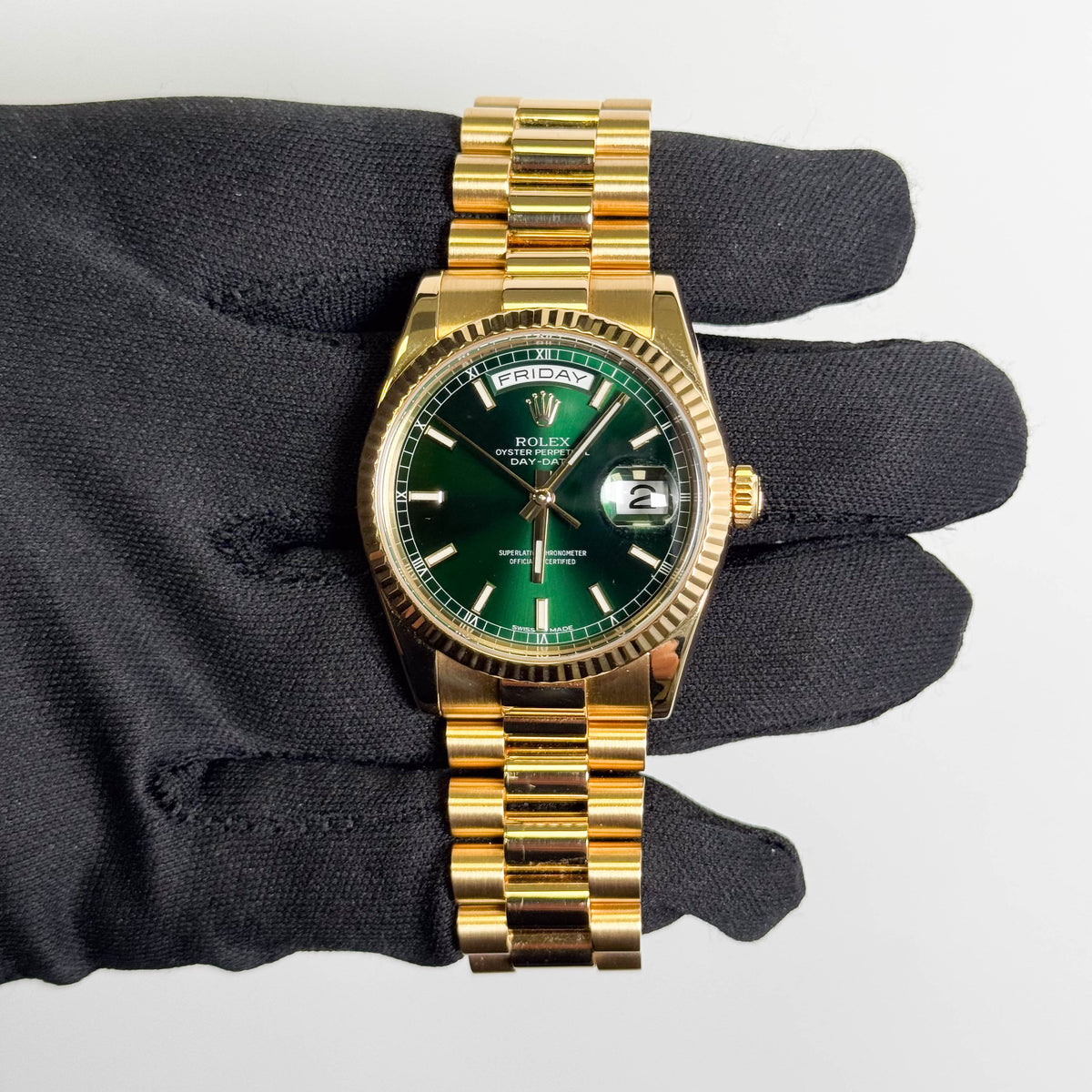 Rolex Day-Date 36mm Green Dial Watch Ref# 118238