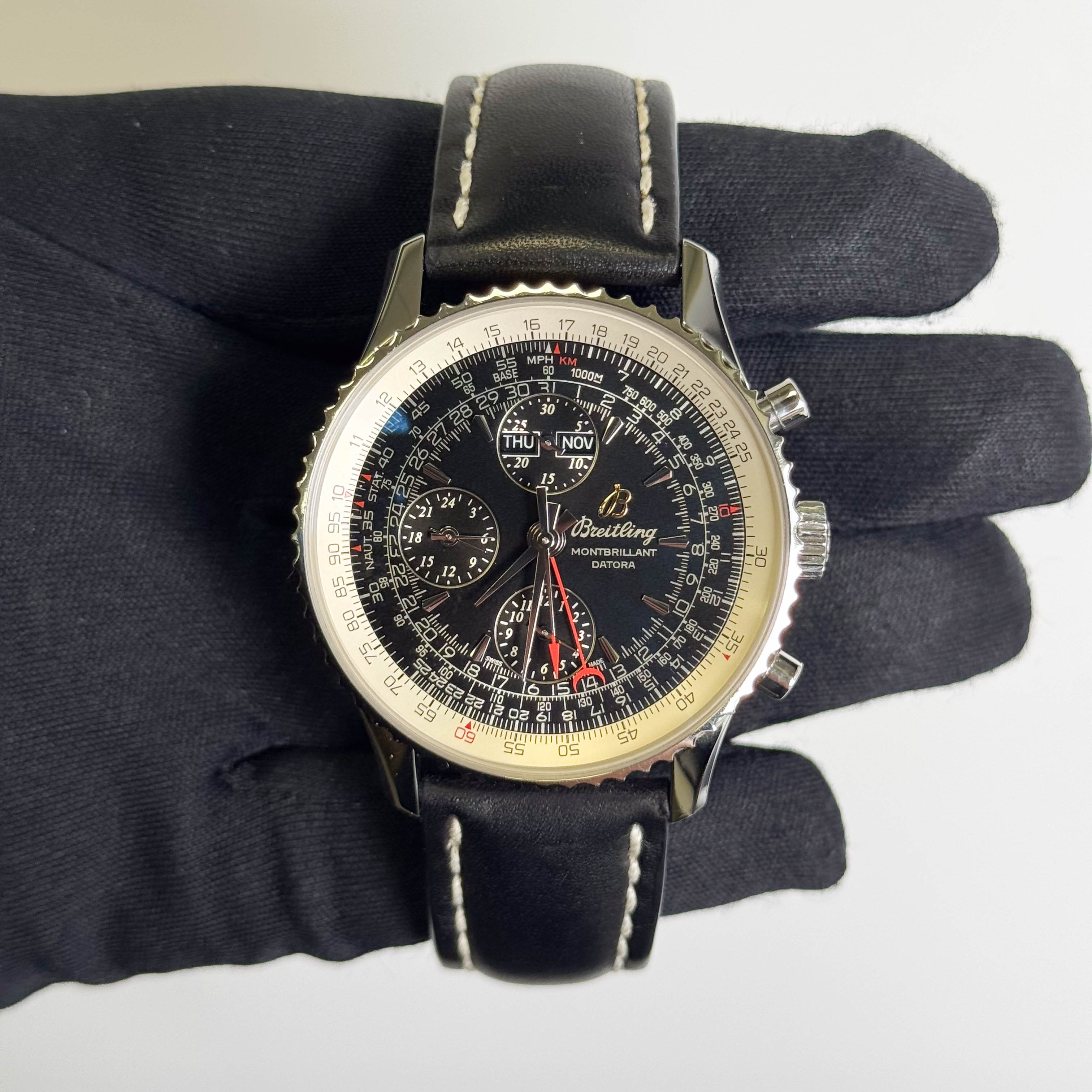 Breitling Montbrilliant Datora 43mm Black Dial Watch Ref # A21330 - Happy Jewelers Fine Jewelry Lifetime Warranty