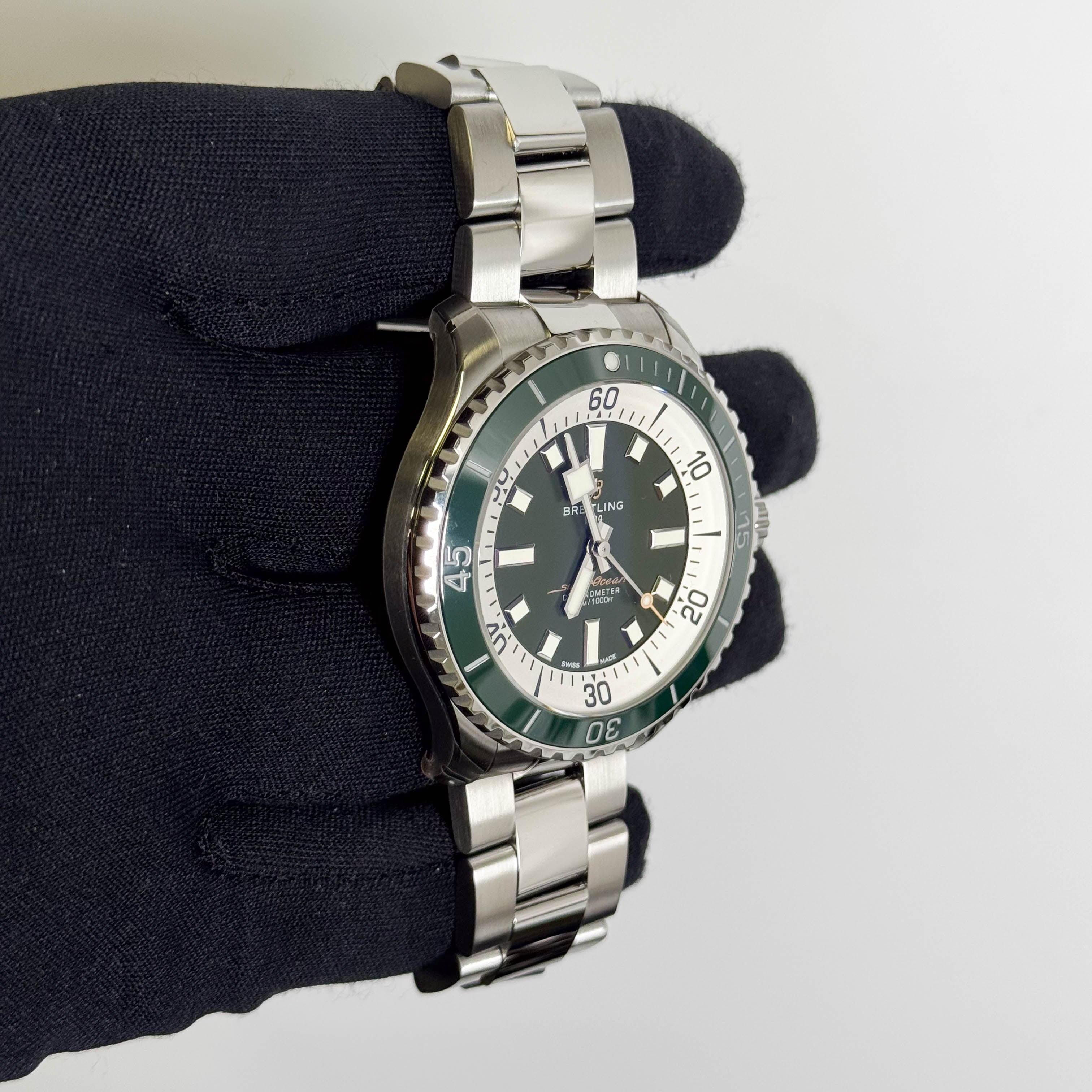 Breitling Superocean 44mm Green/White Stick Dial Watch Ref# A17376 - Happy Jewelers Fine Jewelry Lifetime Warranty