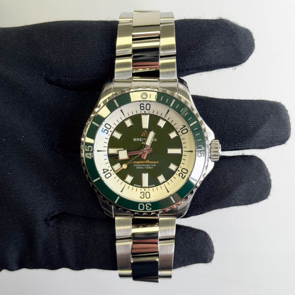 Breitling Superocean 44mm Green/White Stick Dial Watch Ref# A17376 - Happy Jewelers Fine Jewelry Lifetime Warranty