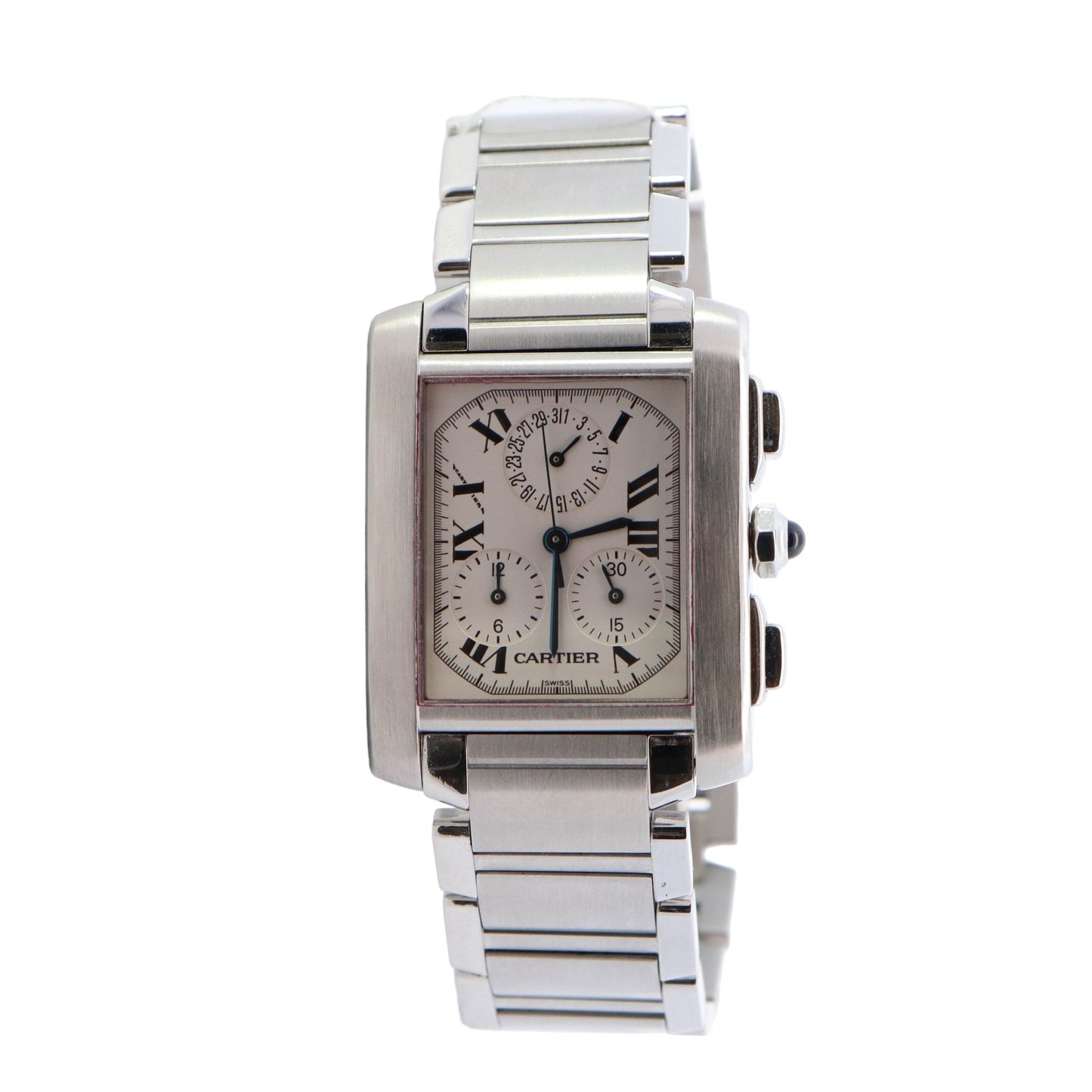 Cartier Tank Francaise Stainless Steel 28x37mm White Roman Dial Watch Reference #: W51001Q3 - Happy Jewelers Fine Jewelry Lifetime Warranty