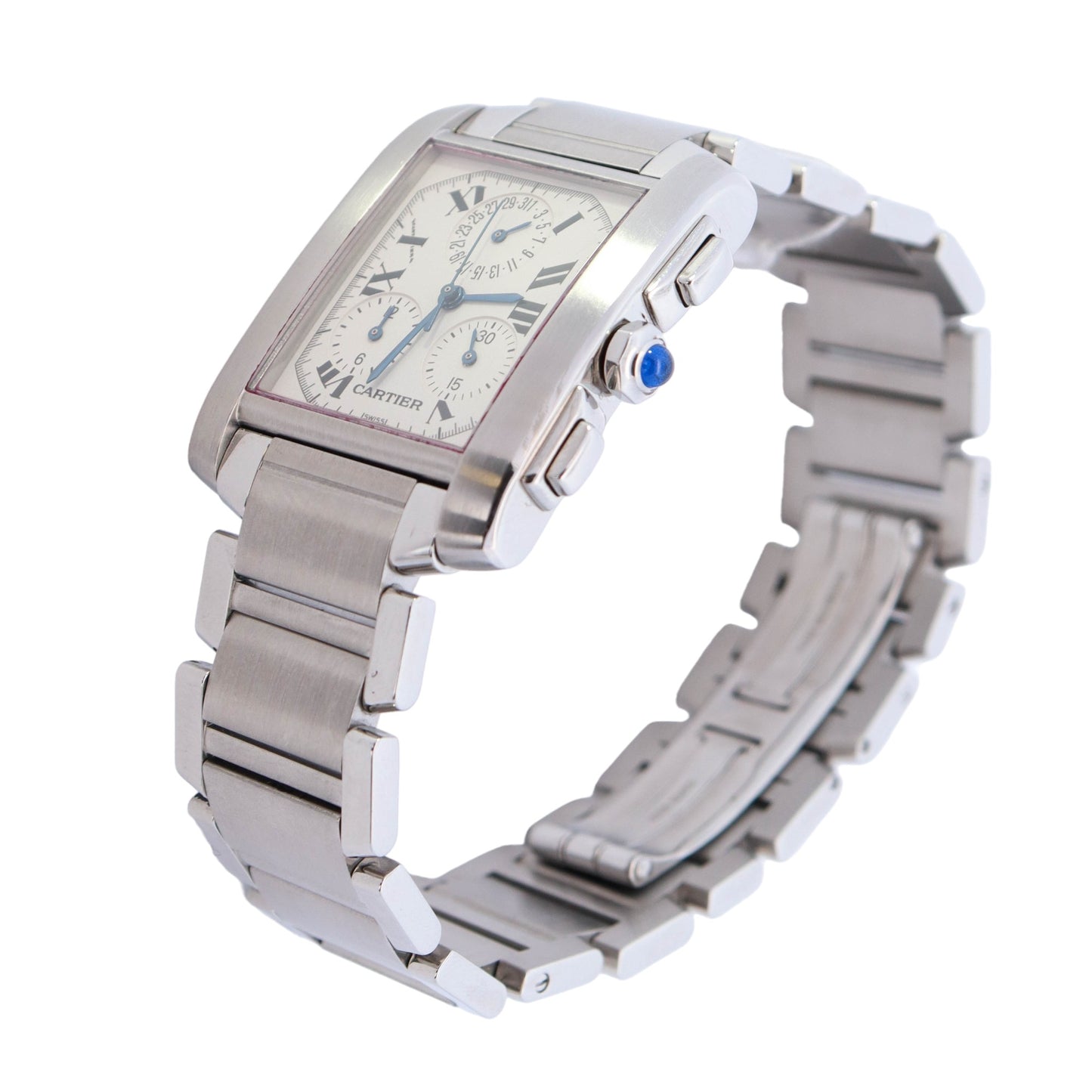 Cartier Tank Francaise Stainless Steel 28x37mm White Roman Dial Watch Reference #: W51001Q3 - Happy Jewelers Fine Jewelry Lifetime Warranty