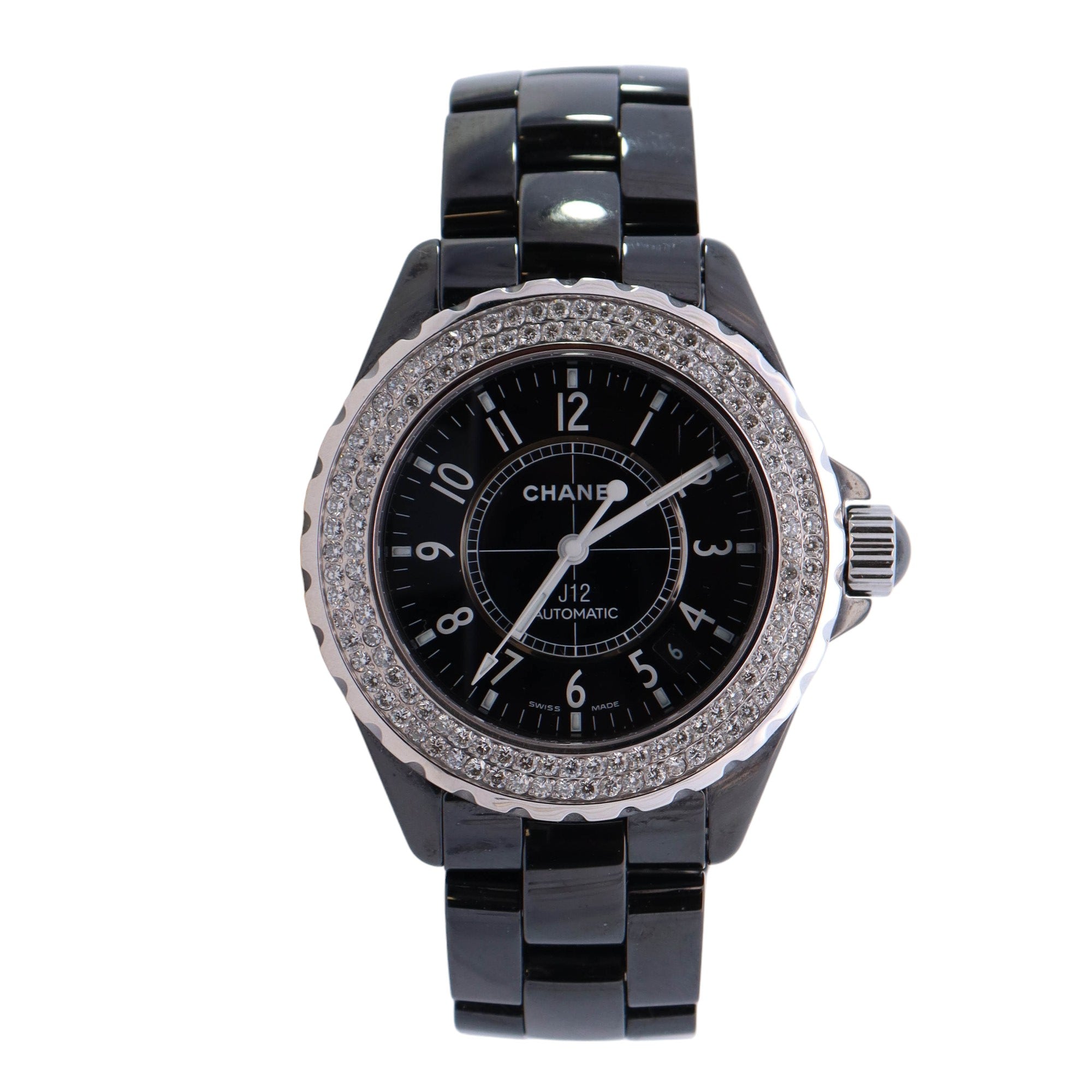 Chanel J12 Black Ceramic 33mm Black Arabic Dial Watch Reference #: H0949 - Happy Jewelers Fine Jewelry Lifetime Warranty