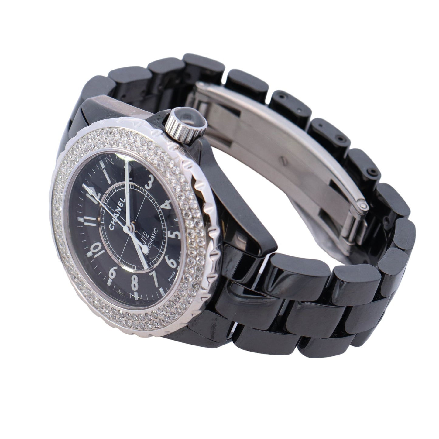 Chanel J12 Black Ceramic 33mm Black Arabic Dial Watch Reference #: H0949 - Happy Jewelers Fine Jewelry Lifetime Warranty